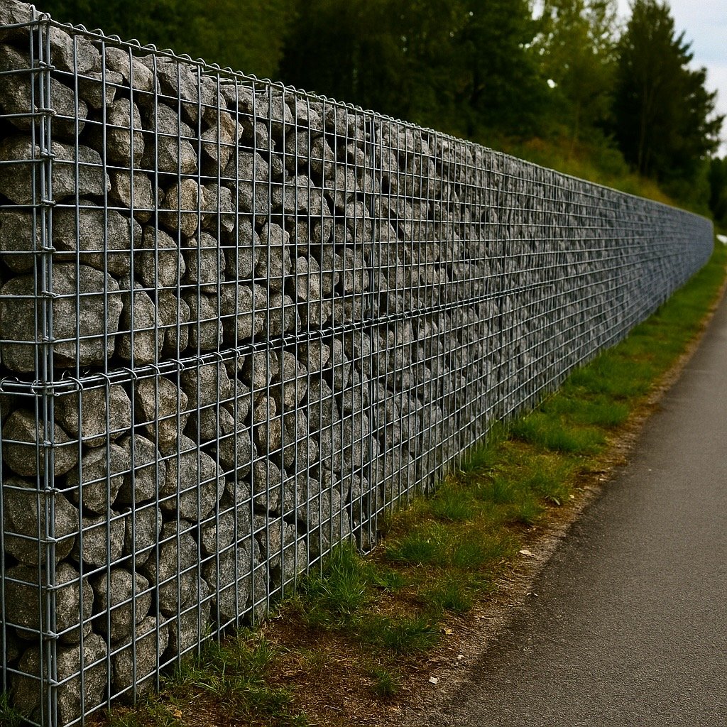 Gabionmur med granitkross